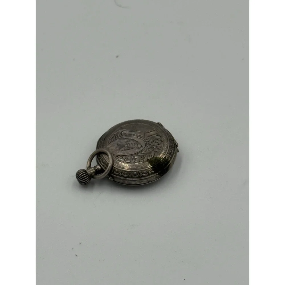 Antique Swiss 800 Silver Hunter Case Pocket Watch Engraved Swan Roman Numeral